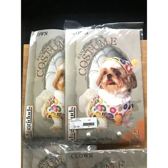Dog Halloween Costumes Size: Petite Small Clown Jumpsuit w/ Tail {2} Pac Bundle - Picture 1 of 9
